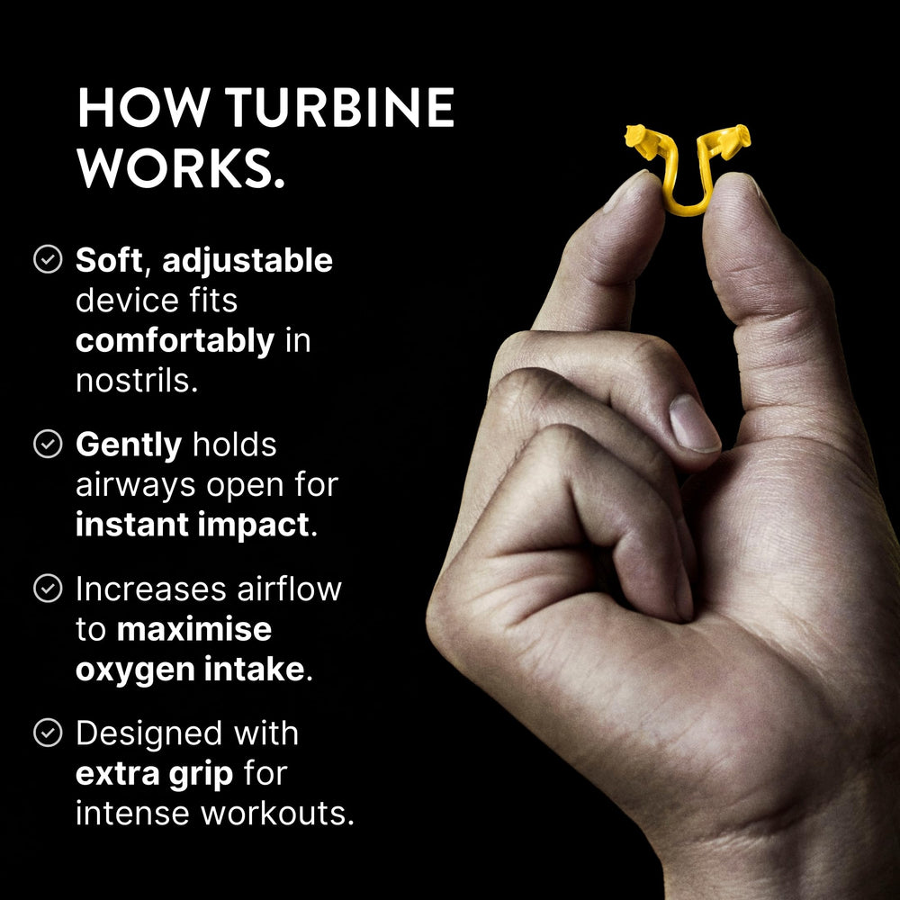 Rhinomed Turbine angled-grip design ensures secure placement during activity.