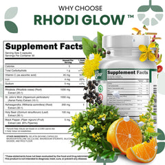RhodiGlow mood-support bottle back label