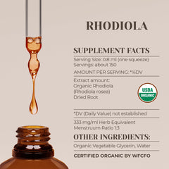 Alcohol-free Rhodiola herbal drops in a tincture bottle