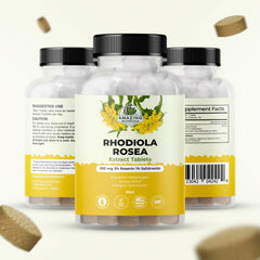 Rhodiola Rosea 200mg tablet supplement on white background