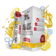 Rich Piana AllDayYouMay BCAA Powder tub in Italian Lemon Ice flavor