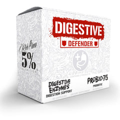 Bottle of Rich Piana Digestive Defender capsules with label visible