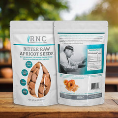 California-grown apricot seeds in bag, highlighting purity and freshness for mindful eating.
