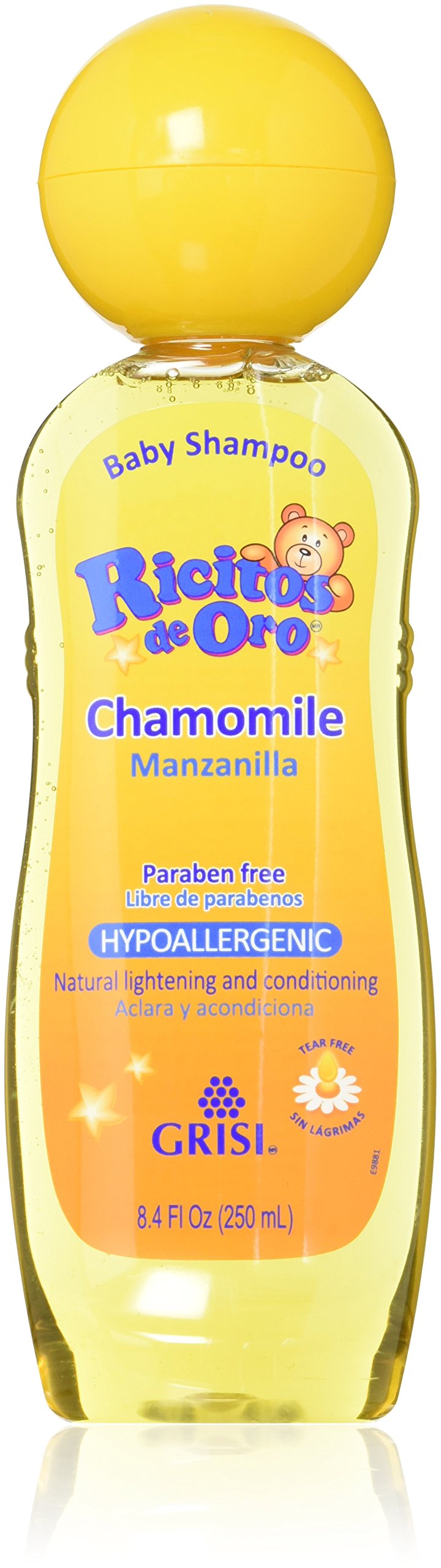 Three Ricitos de Oro Chamomile Baby Shampoo bottles in a 3-pack (8.4 oz / 250 ml each).