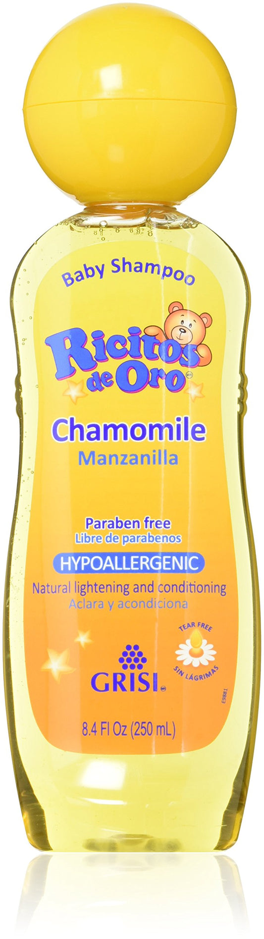 Three Ricitos de Oro Chamomile Baby Shampoo bottles in a 3-pack (8.4 oz / 250 ml each).