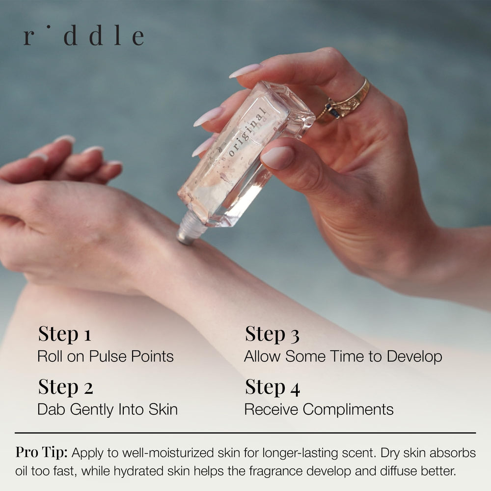 Travel-friendly size of Riddle Original Roll-On perfume