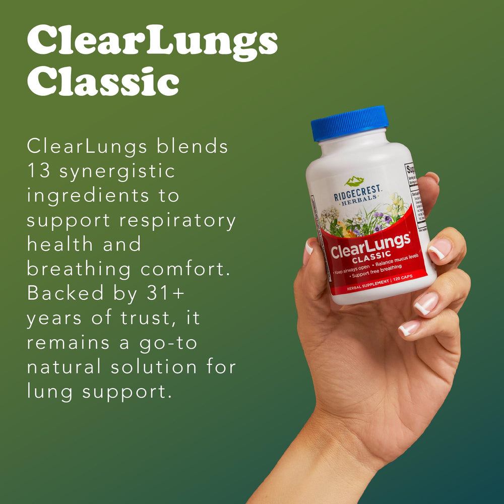 RidgeCrest ClearLungs Classic ingredients chart includes Gardenia and Platycodon