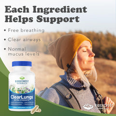 Close-up of ClearLungs Extra Strength bottle with label visible