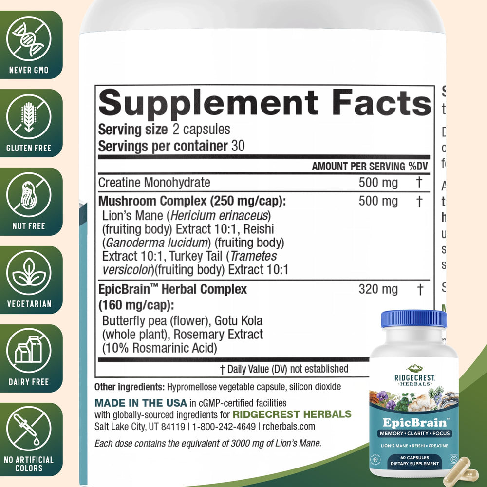 RidgeCrest EpicBrain bottle label close-up