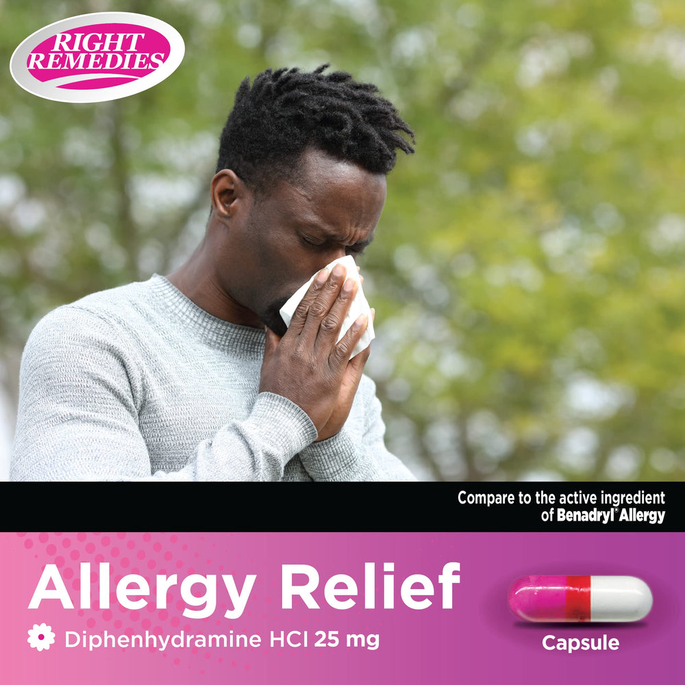 Right Remedies packaging close-up shows easy-to-swallow capsules for quick relief.