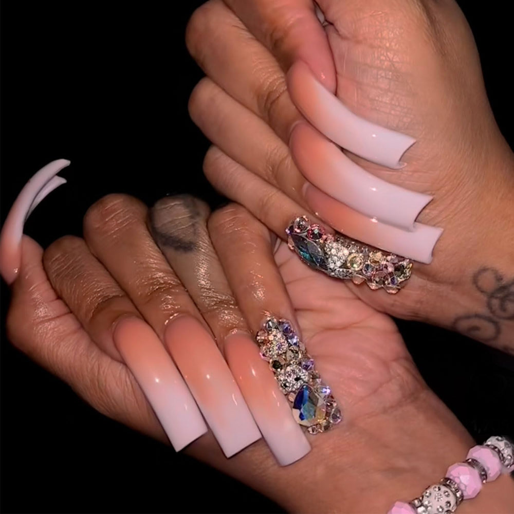 RIICFDD curved press-on nails in long square shape for a bold salon-style look.