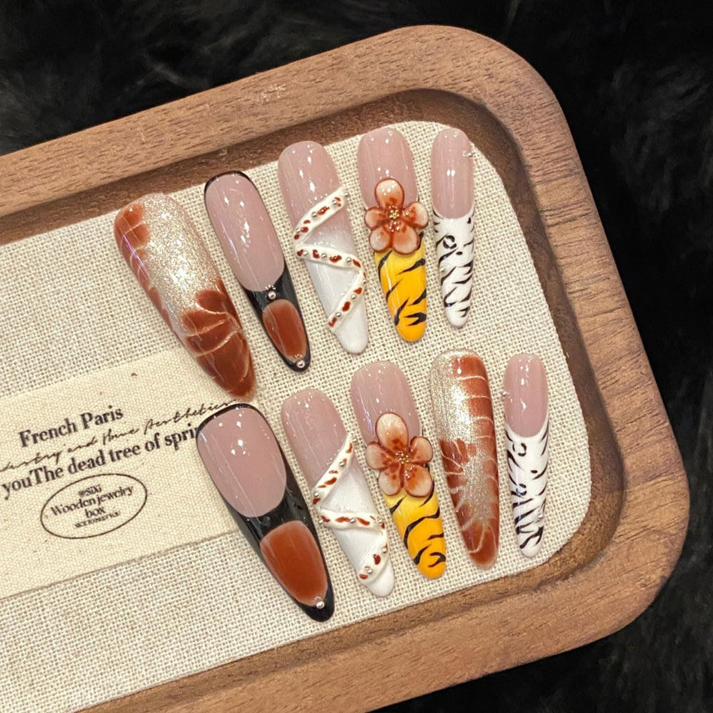 RIICFDD luxury French press-on nails in long almond shape with glue for quick wear