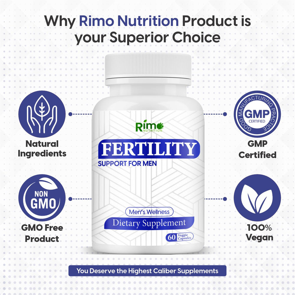 Rimo Nutrition Men's Fertility Support bottle with capsules