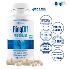 Ring Off bottle emphasizing ear health support
