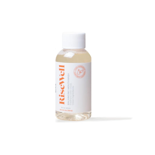 RiseWell Balancing Travel Mouthwash Wild Mint 2oz bottle