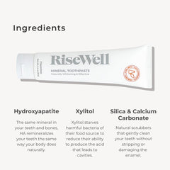 Close-up of RiseWell Mineral Unflavored Toothpaste tube