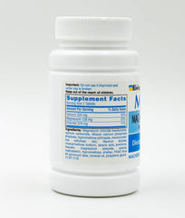 Packaging and bottle of Mag64 magnesium chloride calcium tablets
