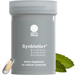 Ritual Synbiotic+ delayed-release bottle ready for daily gut support