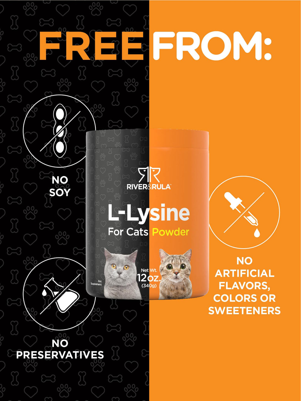River & RULA label on L-Lysine powder for pets