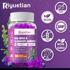 Blueberry flavored gummies in a clear bottle