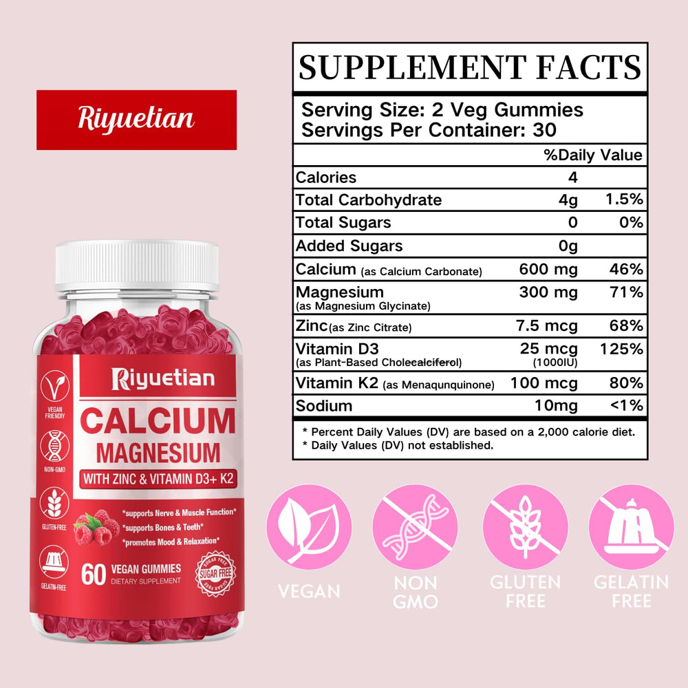 Ingredients list showing calcium magnesium zinc with vitamins D3 and K2