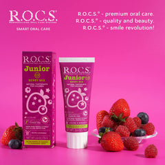 Product label for R.O.C.S. Junior Toothpaste Berry Mix