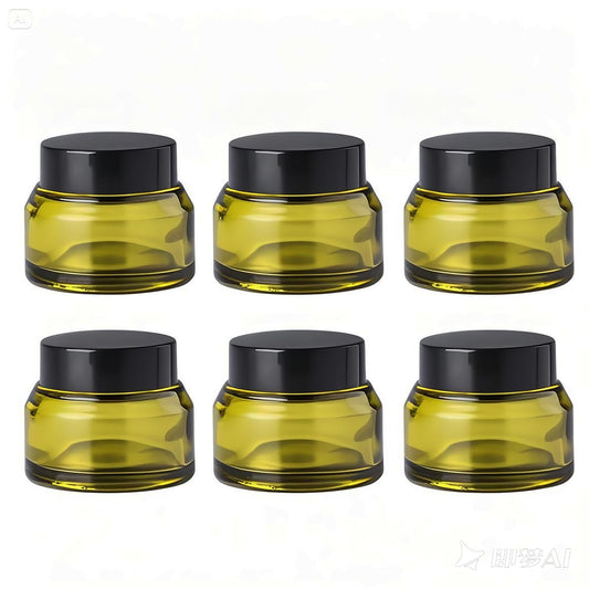 ROHIJALE 6-pack green glass jar with lid for cream storage and travel