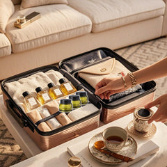 ROHIJALE portable green glass jar fits easily in a cosmetic bag