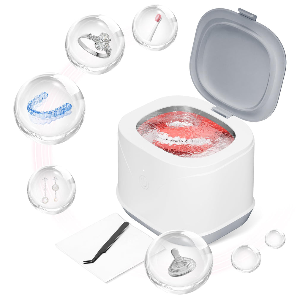 ROLWAY Ultrasonic Retainer Cleaner 46kHz 220ml front view in white