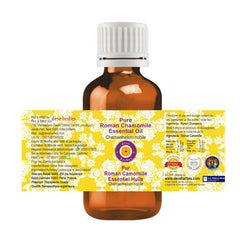 Roman Chamomile essential oil in amber bottle