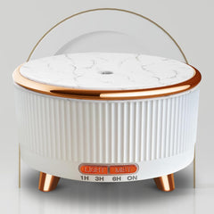 White Roonbo essential oil diffuser in a bedroom with soft glow