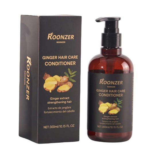 ROONZER Ginger Conditioner packaging highlights a nourishing formula for healthier-looking hair