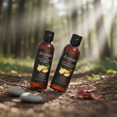 ROONZER Ginger Shampoo and Conditioner set packaging highlighting premium care