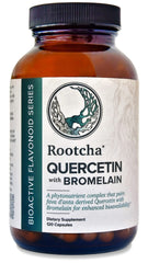 Rootcha Quercetin with Bromelain bottle and 120 capsules on white background