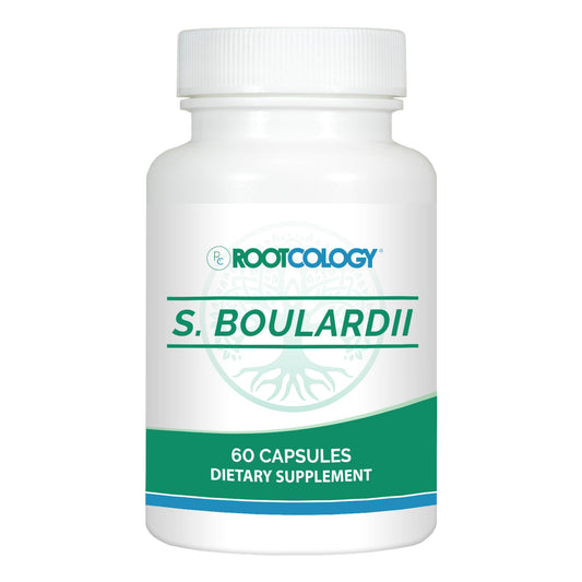 Front view of Rootcology S. boulardii capsules bottle