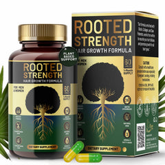 Rooted Strength Hair Growth Vitamins bottle on white background