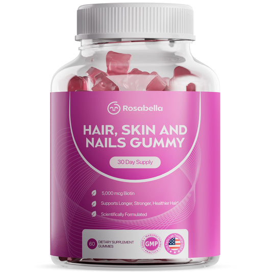 Rosabella Hair Growth Gummies bottle with 60 count