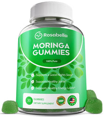 Rosabella Moringa Gummies bottle with label on white background