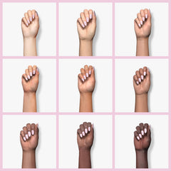 ROSALIND extended nail demonstration shows pink acrylic length and smooth finish