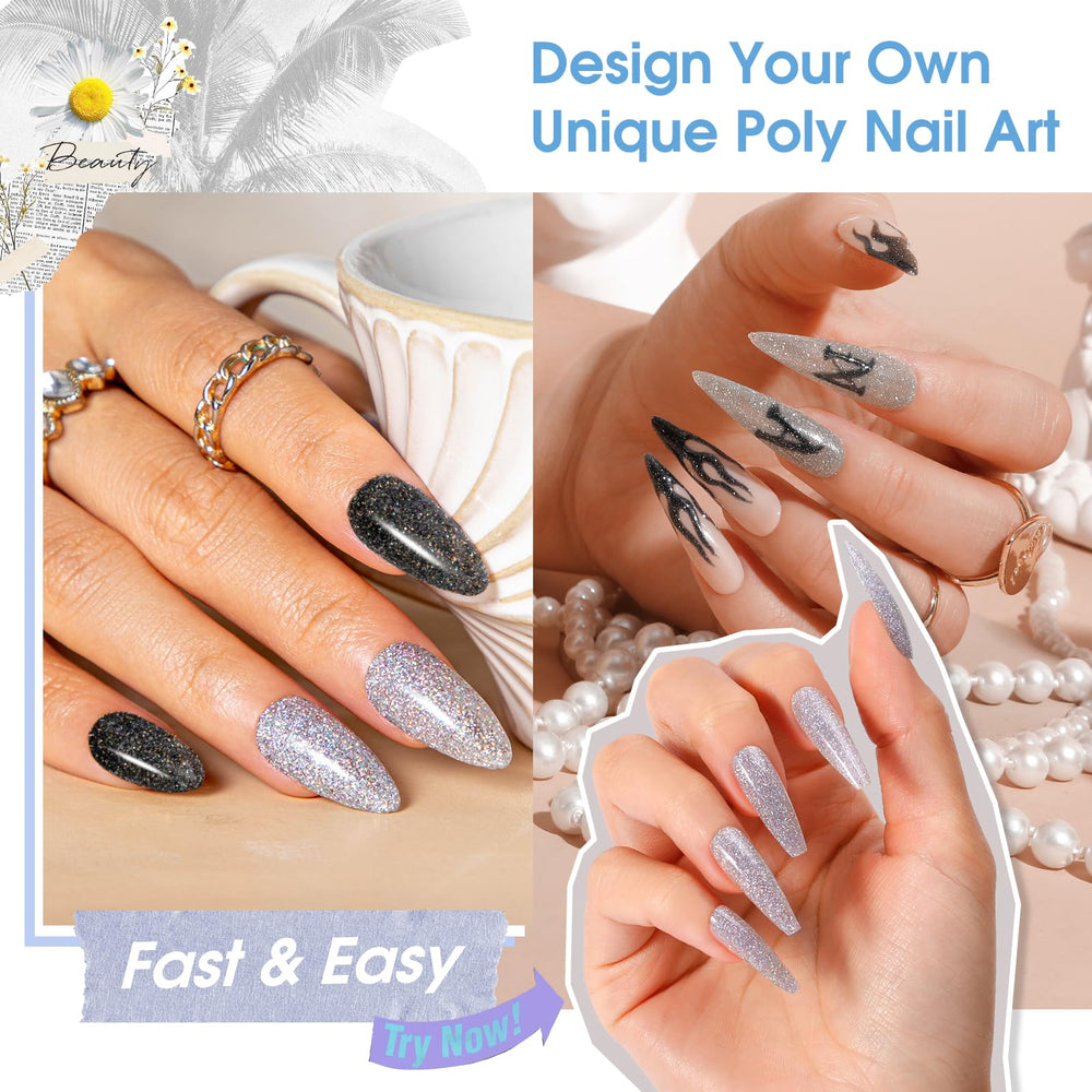 ROSALIND Glitter Black&Silver extension gel with precision brush for smooth application