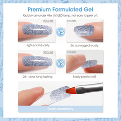 ROSALIND Glitter Black&Silver extension gel curing under UV/LED lamp