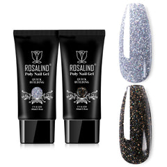 ROSALIND Glitter Black&Silver extension gel tube 1oz showing festive sparkle