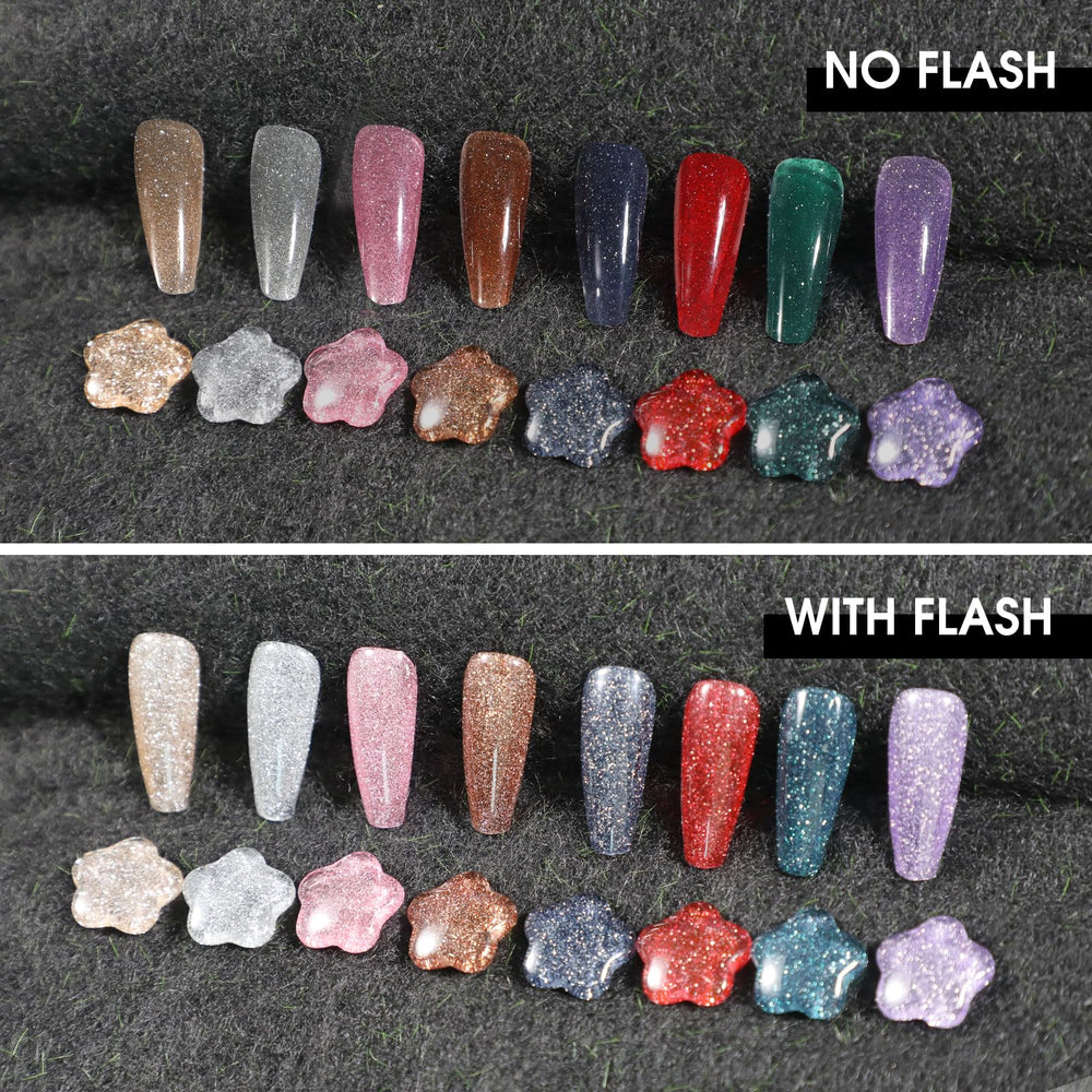 ROSALIND nails glitter application swatch demonstrates color depth and smooth coverage.