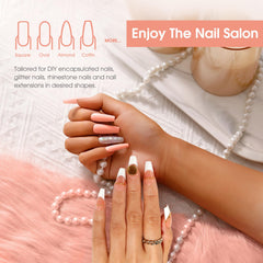 ROSALIND nude gel applied for sculpted nail extensions at home.
