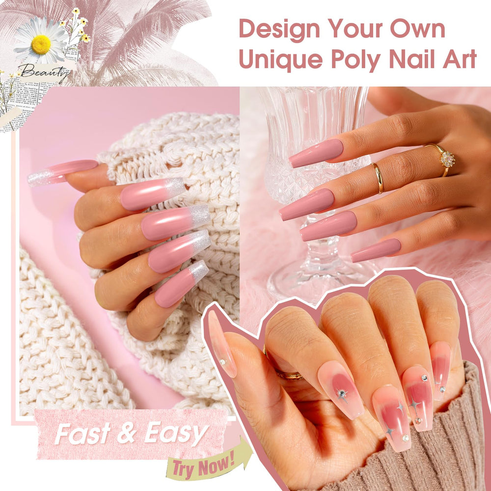 ROSALIND Rose Pink poly gel builder display showing nail length