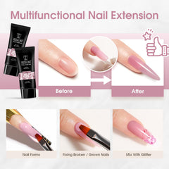 ROSALIND Step-by-step poly gel extension application for easy DIY.