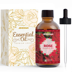 Rose essential oil bottle 4 oz (120 ml) on white background