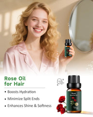 Rose essential oil for hair care, adding shine and vitality