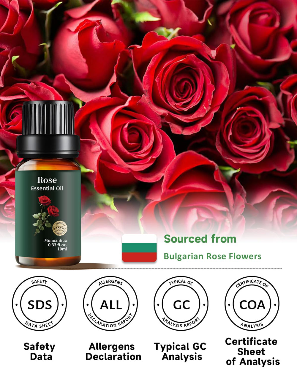 Rose essential oil bottle packaging and 10ml size