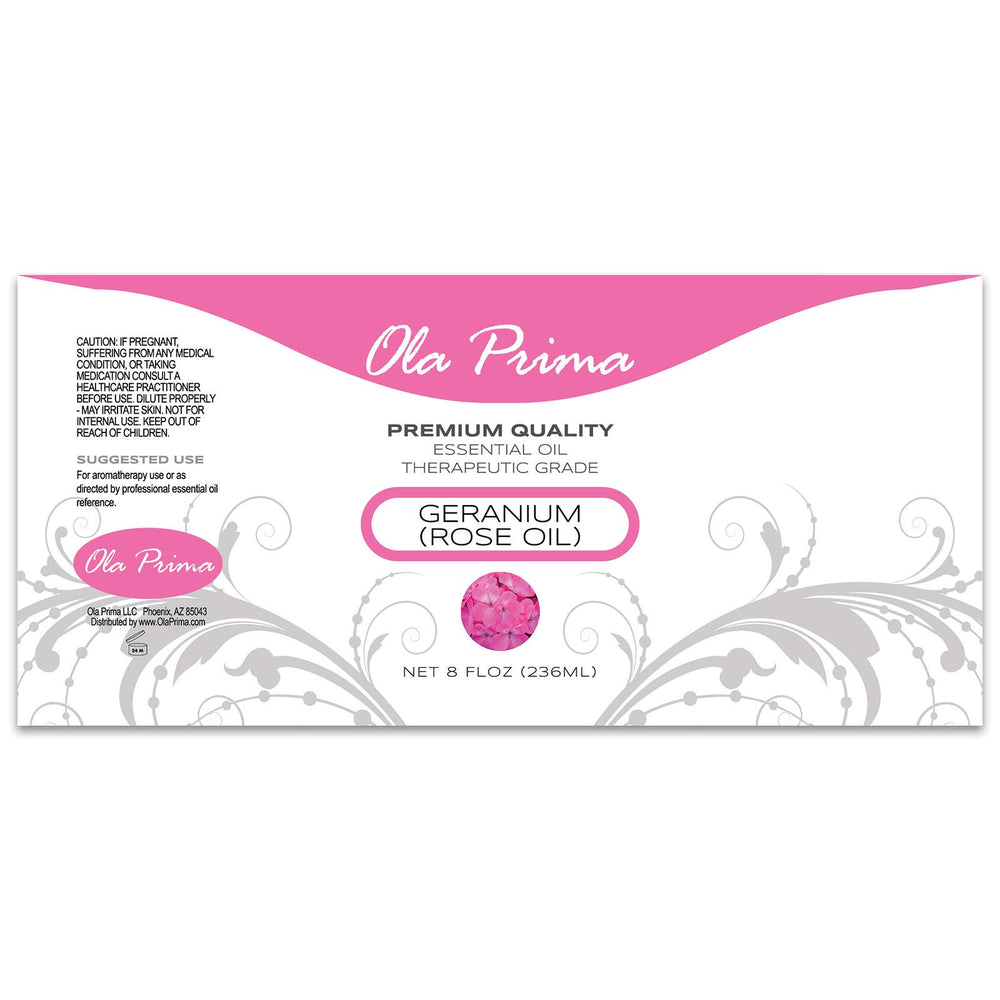 UV-protected amber bottle with Rose Geranium Oil label
